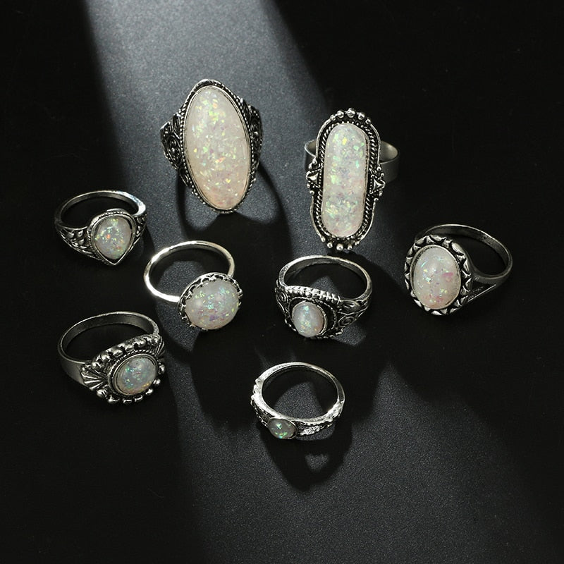 Bohemian Style Vintage Antique Silver Color Rings Sets