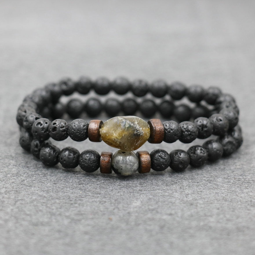 Lava Stone Bracelet Labradorite Moonstone Beads Chakra