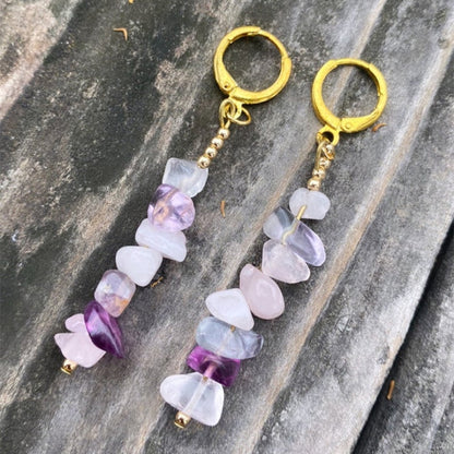 Bohemian Moon Rainbow Fluorite Hoop Earrings