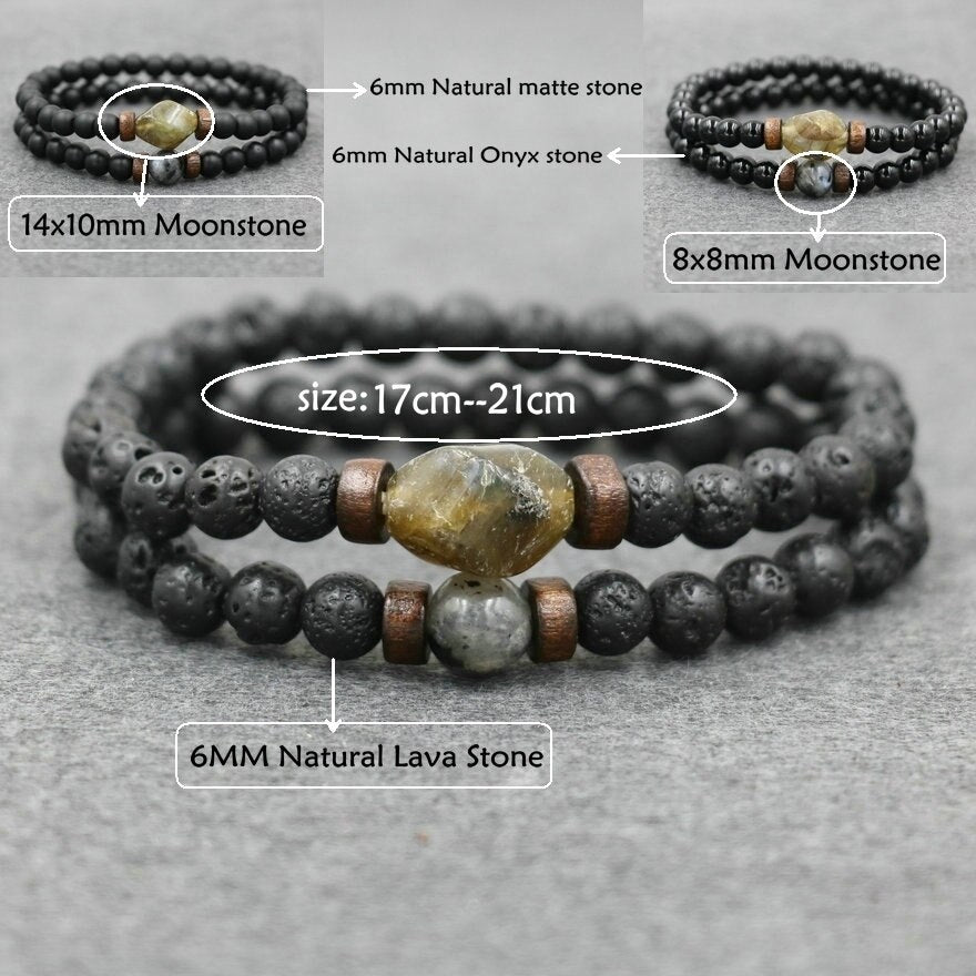 Lava Stone Bracelet Labradorite Moonstone Beads Chakra