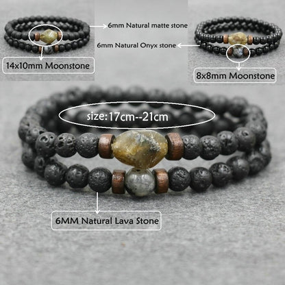 Lava Stone Bracelet Labradorite Moonstone Beads Chakra