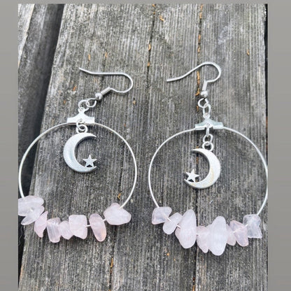 Bohemian Moon Rainbow Fluorite Hoop Earrings