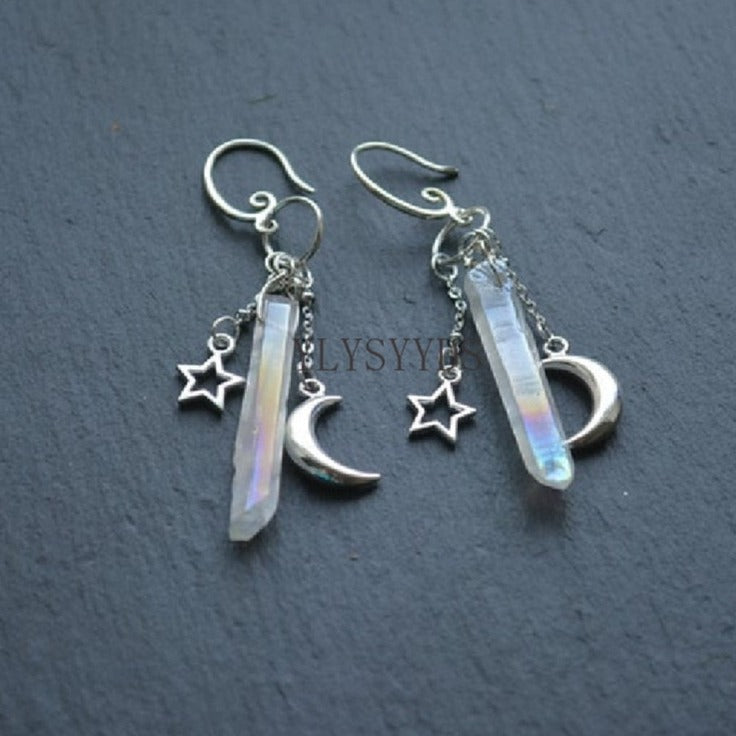 Bohemian Moon Rainbow Fluorite Hoop Earrings