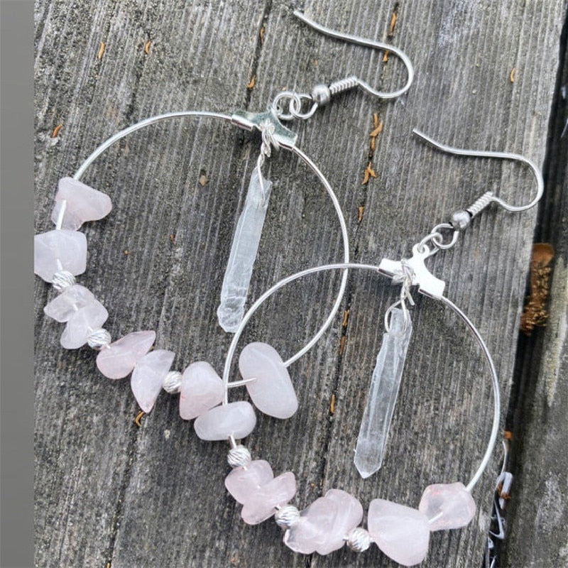 Bohemian Moon Rainbow Fluorite Hoop Earrings