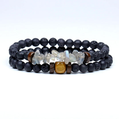 Lava Stone Bracelet Labradorite Moonstone Beads Chakra