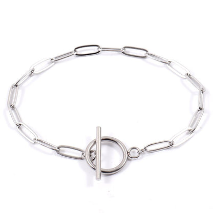 Paperclip Chain Simulated Pearl Stainless Steel Chain Bracelet