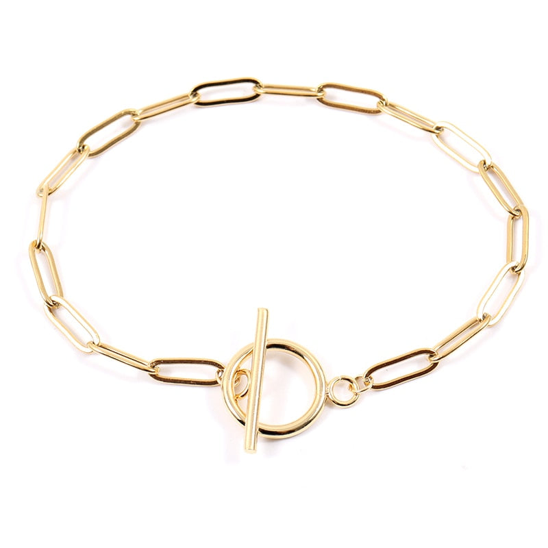 Paperclip Chain Simulated Pearl Stainless Steel Chain Bracelet