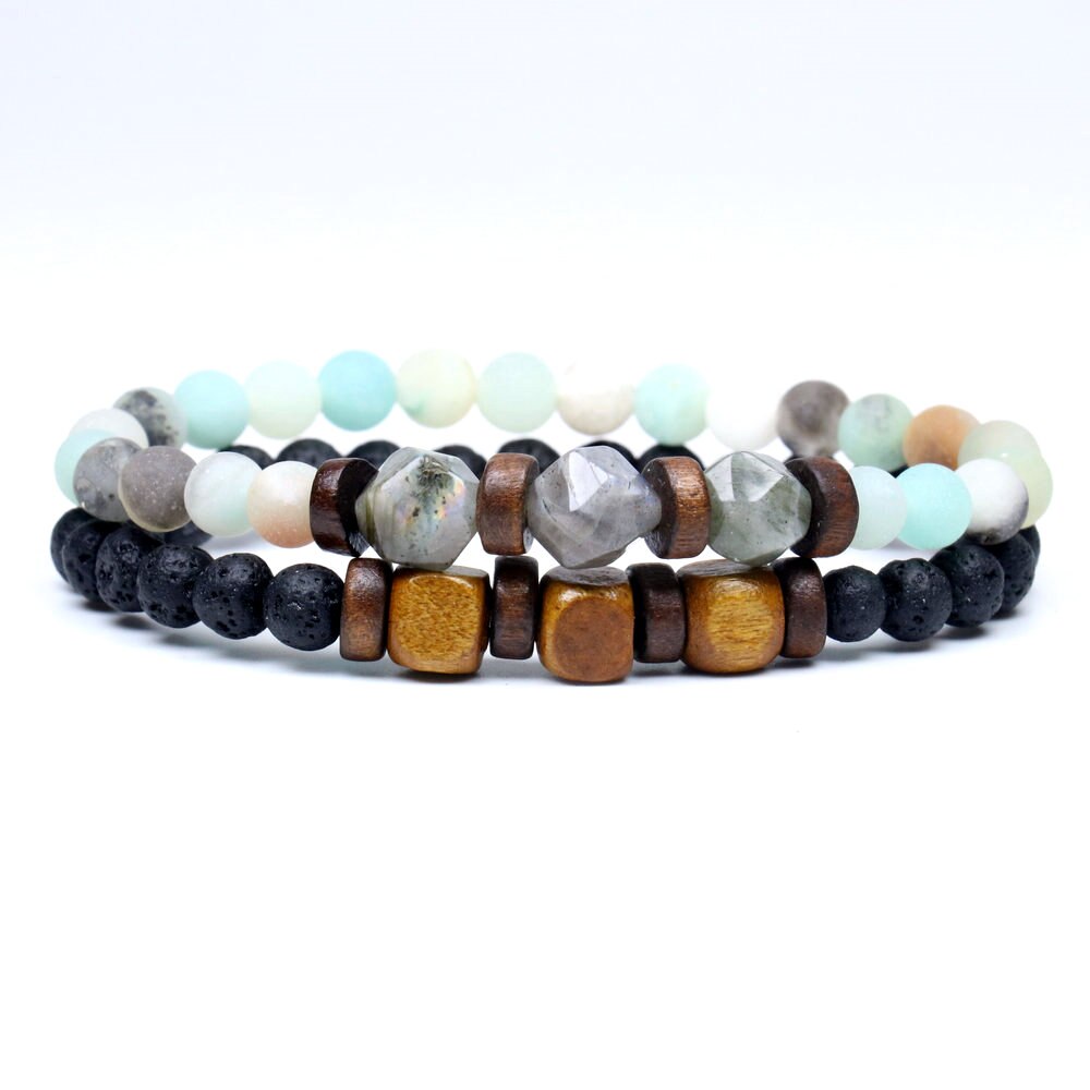 Lava Stone Bracelet Labradorite Moonstone Beads Chakra