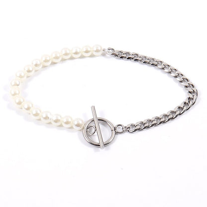 Paperclip Chain Simulated Pearl Stainless Steel Chain Bracelet