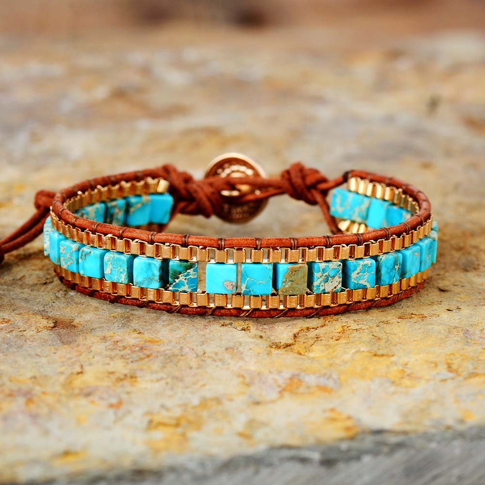 New Gold-Plated Chain Turquoise Stone Bracelet