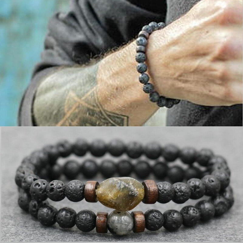 Lava Stone Bracelet Labradorite Moonstone Beads Chakra